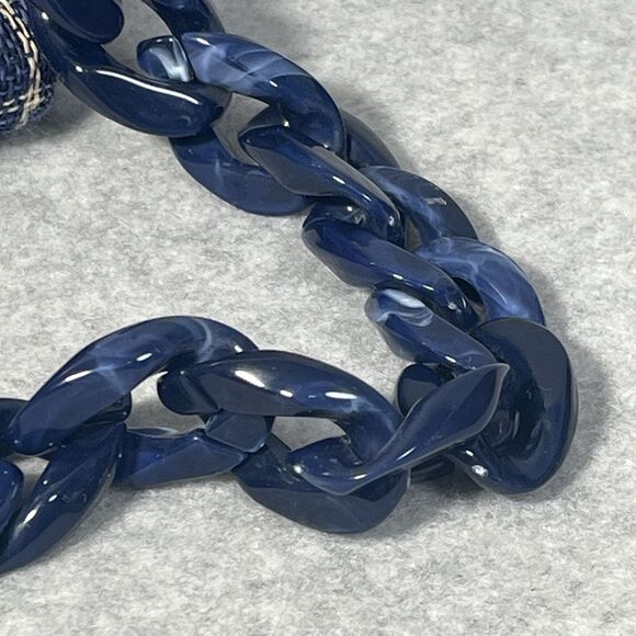 Pushi Blue Tweed Timber Handle Frame Clutch Detachable Strap Magnetic Closure - Picture 15 of 16